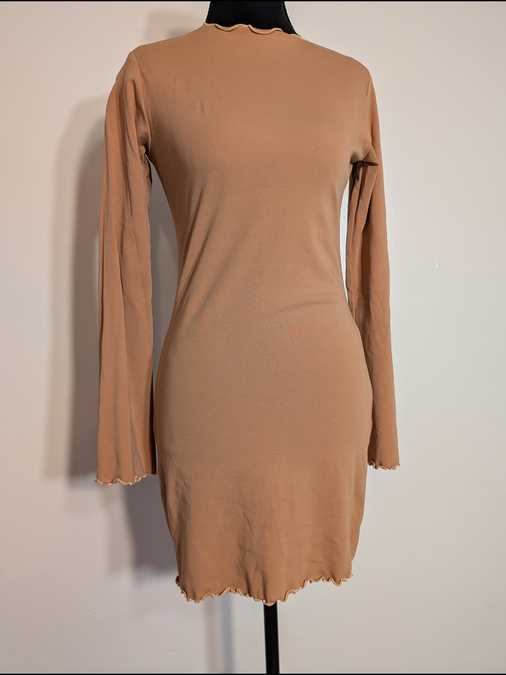 Long Sleeve Bodycon Dress in Camel
